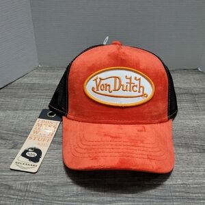 Von Dutch Orange Velvet Trucker Hat BRAND NEW